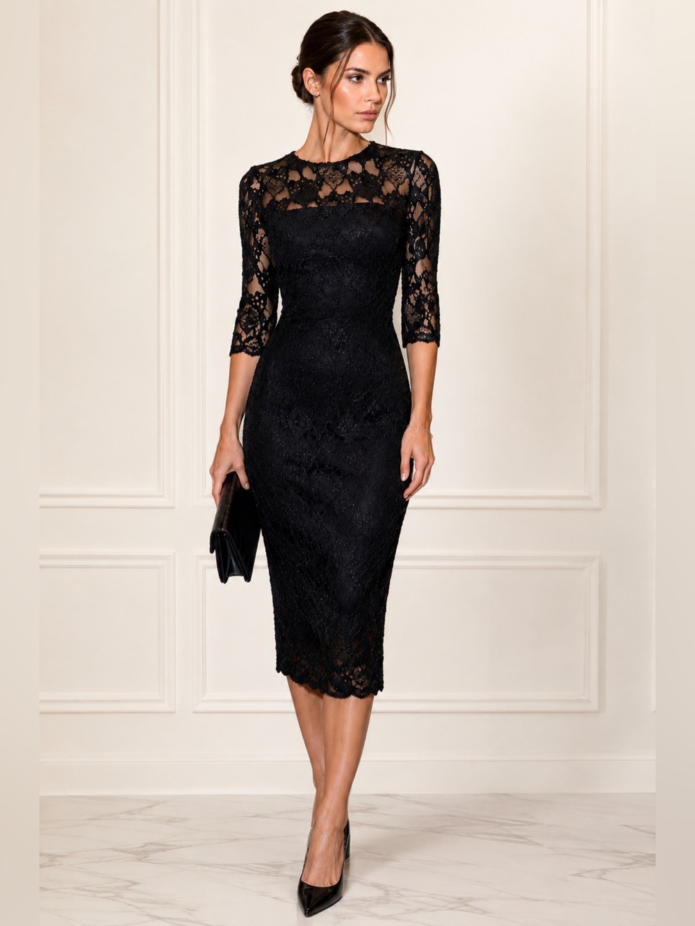 AX Paris Black Lace Midi Dress with Sheer Bodice 10
